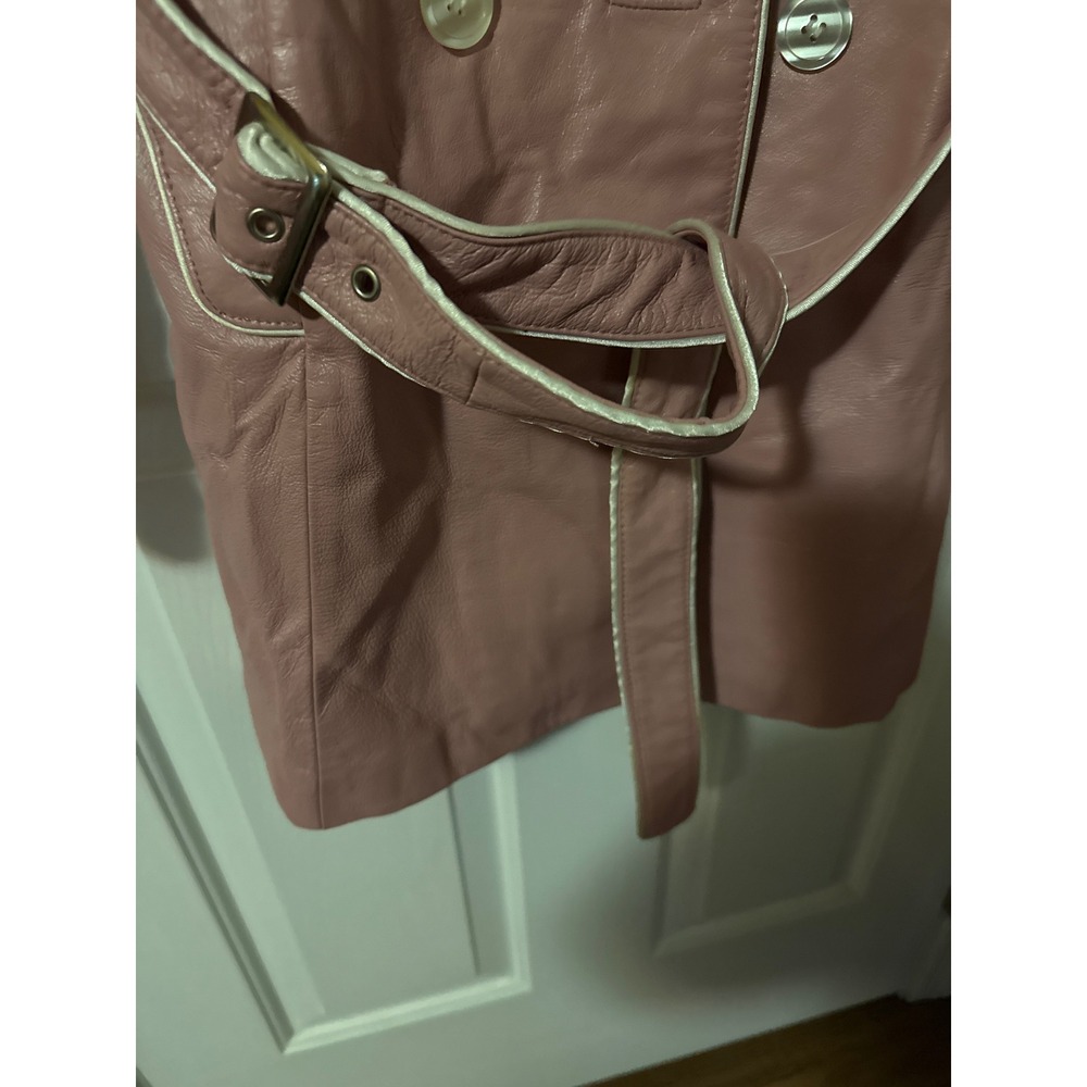 Wilsons Leather Maxima Womens Pink Leather Trench Coat Belted Leopard Lining S - Picture 3 of 5